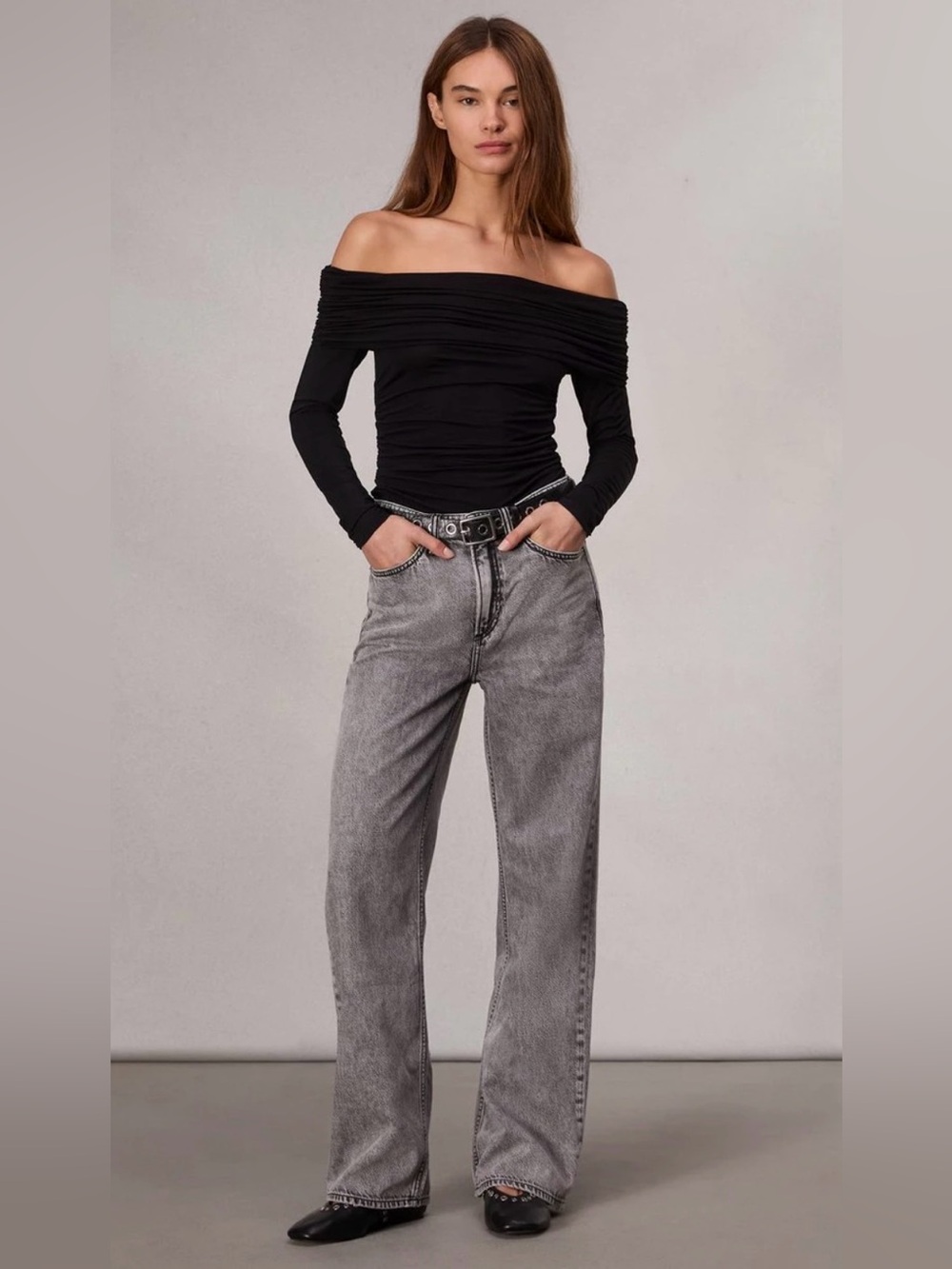 rag & bone Featherweight Logan Wide-Leg Jean Featherweight Denim Slate Gray 25